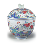 Covered large bowl with flower-and-bird design, enamelled ware