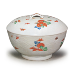 Covered bowl with chrysanthemum and wave design, enamelled ware