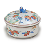 Covered bowl with flower-and-bird design, enamelled ware