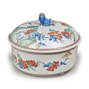 Covered bowl with flower-and-bird design, enamelled ware