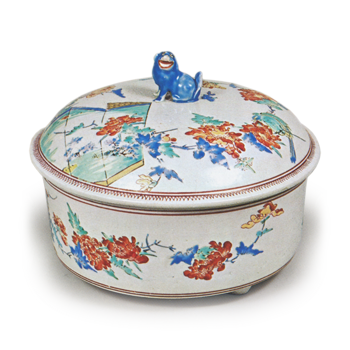 Covered bowl with flower-and-bird design, enamelled ware