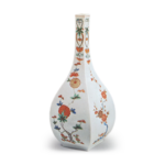 Square wine bottle with plum and chrysanthemum design, enamelled ware