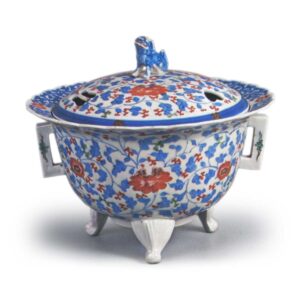 Incense burner with peony scroll design, enamelled ware