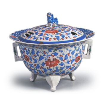 Incense burner with peony scroll design, enamelled ware