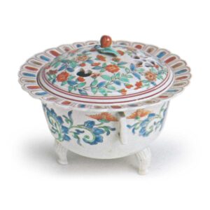 Incense burner with floral scroll design, enamelled ware