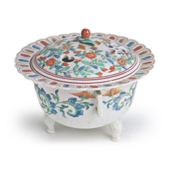 Incense burner with floral scroll design, enamelled ware