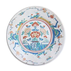 Dish with peony and plum design, enamelled ware