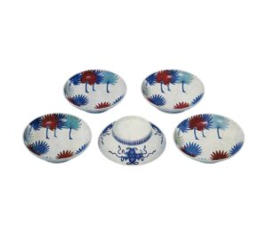 Five dishes with hemp palm leaf design. enamelled ware