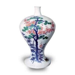 Vase with pine.  bamboo、  plum and mandarin orange design、enamelled ware