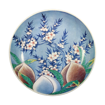 Dish with peach design. enamelled ware