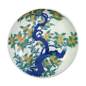 Dish with mandarin orange design. enamelled ware