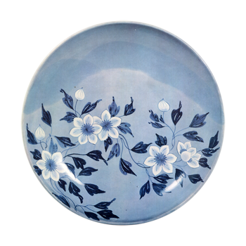 Dish with clematis flower design、 blue and white