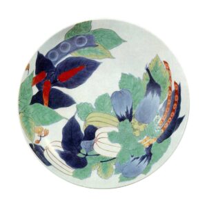 Dish with design of various vegetables. enamelled ware