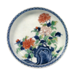 Dish with rock and peony design. enamelled ware