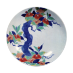 Dish with camellia design. enamelled ware