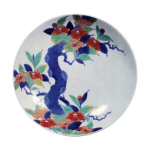 Dish with camellia design. enamelled ware