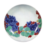 Dish with aquatic plant design. enamelled ware