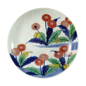 Five dishes with dandelion design. enamelled ware