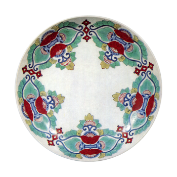 Dish with karahana flower design. enamelled ware