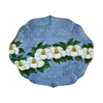 Dish with camellia blossom design. enamelled ware