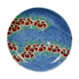 Dish with camellia blossom design. enamelled ware