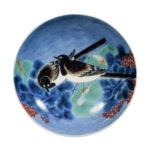 Dish with two wagtail design. enamelled ware