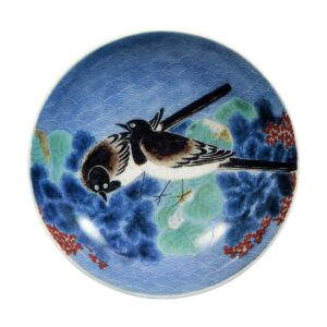 Dish with two wagtail design. enamelled ware