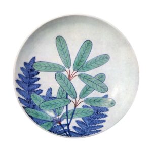 Dish with yuzuriha plant design. enamelled ware