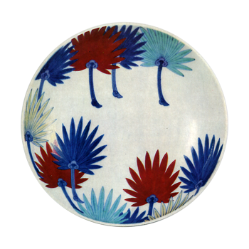 Five dishes with hemp palm leaf design. enamelled ware