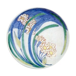 Dish with daffodil design. enamelled ware