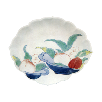 Dish with peach design. enamelled ware