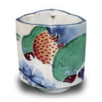 Wine cup with morning glory design. enamelled ware