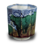 Wine cup with macaw design. enamelled ware