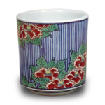 Wine cup with camellia blossom design. enamelled ware