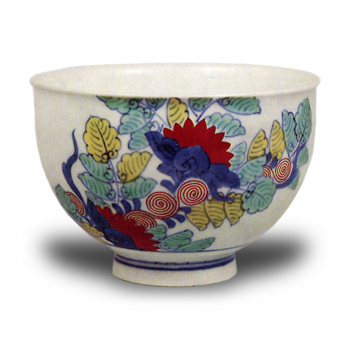 Wine cup with rose design. enamelled ware