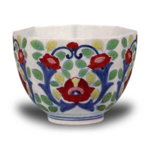 Wine cup with karahana flower design. enamelled ware