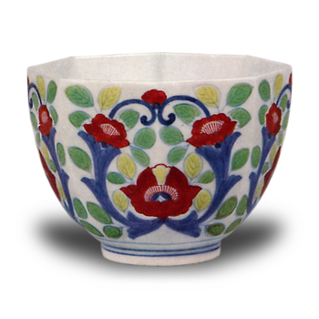 Wine cup with karahana flower design. enamelled ware