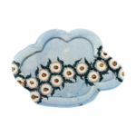 Dish with linked chrysanthemum design. underglaze blue. overglaze