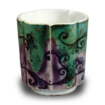 Wine cup with floral scroll design. underglaze blue. overglaze enamels