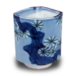 Wine cup with pine･tree design. underglaze blue. overglaze enamels