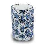 Wine cup with floral tendril design. blue and white