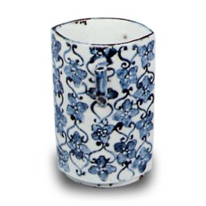 Wine cup with floral tendril design. blue and white