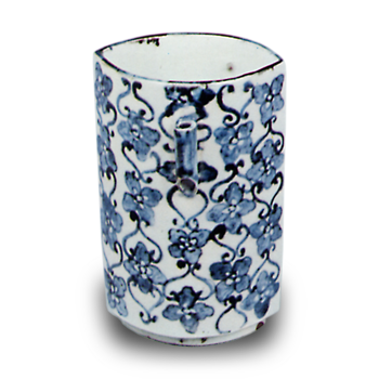 Wine cup with floral tendril design. blue and white