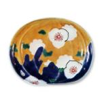 Dish with floral design. undergiaze blue. overglaze enamels