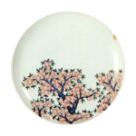 Dish with cherry tree design. underglaze blue. overglaze enamels