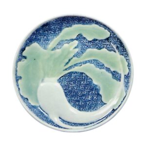 Dish with radish design.celadon glaze.and blue and white on reserved area