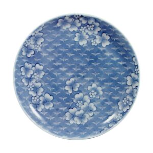 Dish with katabam八wood-sorrel) plant design. blue and white