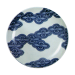 Dish with design of mokko (four lobed medallions).blue and white