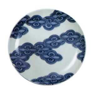 Dish with design of mokko (four lobed medallions).blue and white