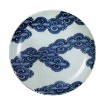 Dish with design of mokko (four lobed medallions).blue and white